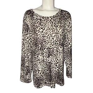 Try This Womens Size 3X Leopard Print Scoop Neck Tunic Left Upper Front Pocket